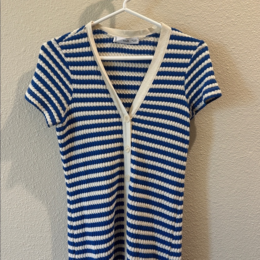 Mango Blue and Cream Striped Short Sleeve knit dress